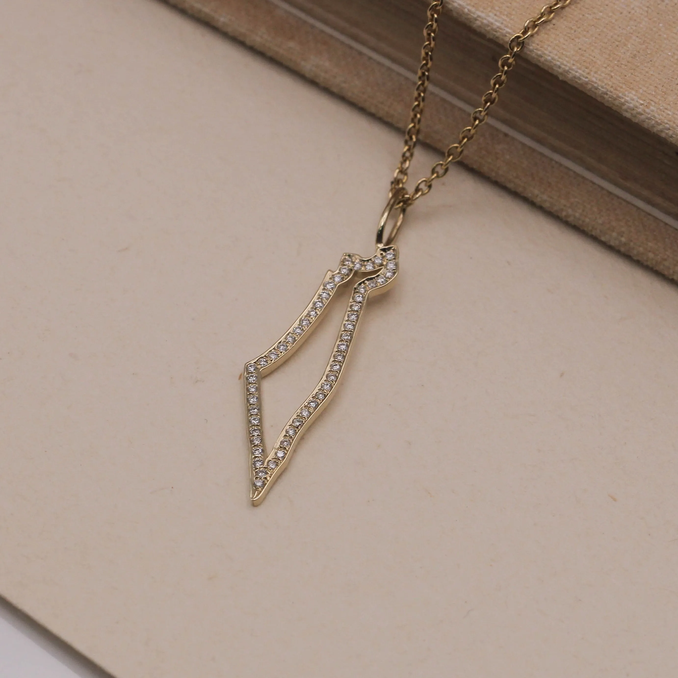 Israel Frame Gold pendant With White Diamonds