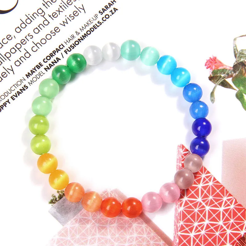 Japan And South Korea Simple Fashion Colorful Opal Gemstone Beads Bracelet Female Seven Chakra Yoga Energy Bracelets Net Red Tide