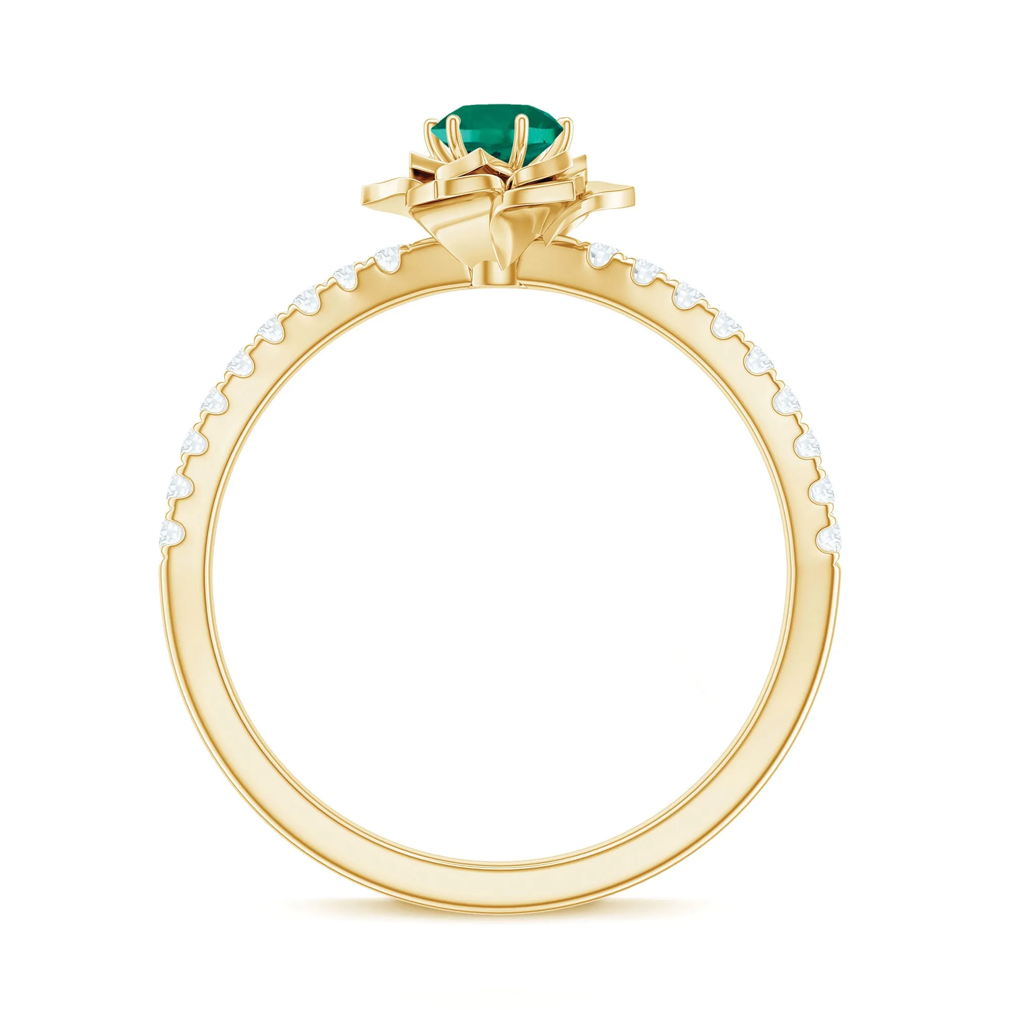 Lab-Created Emerald and Diamond Flower Engagement Ring