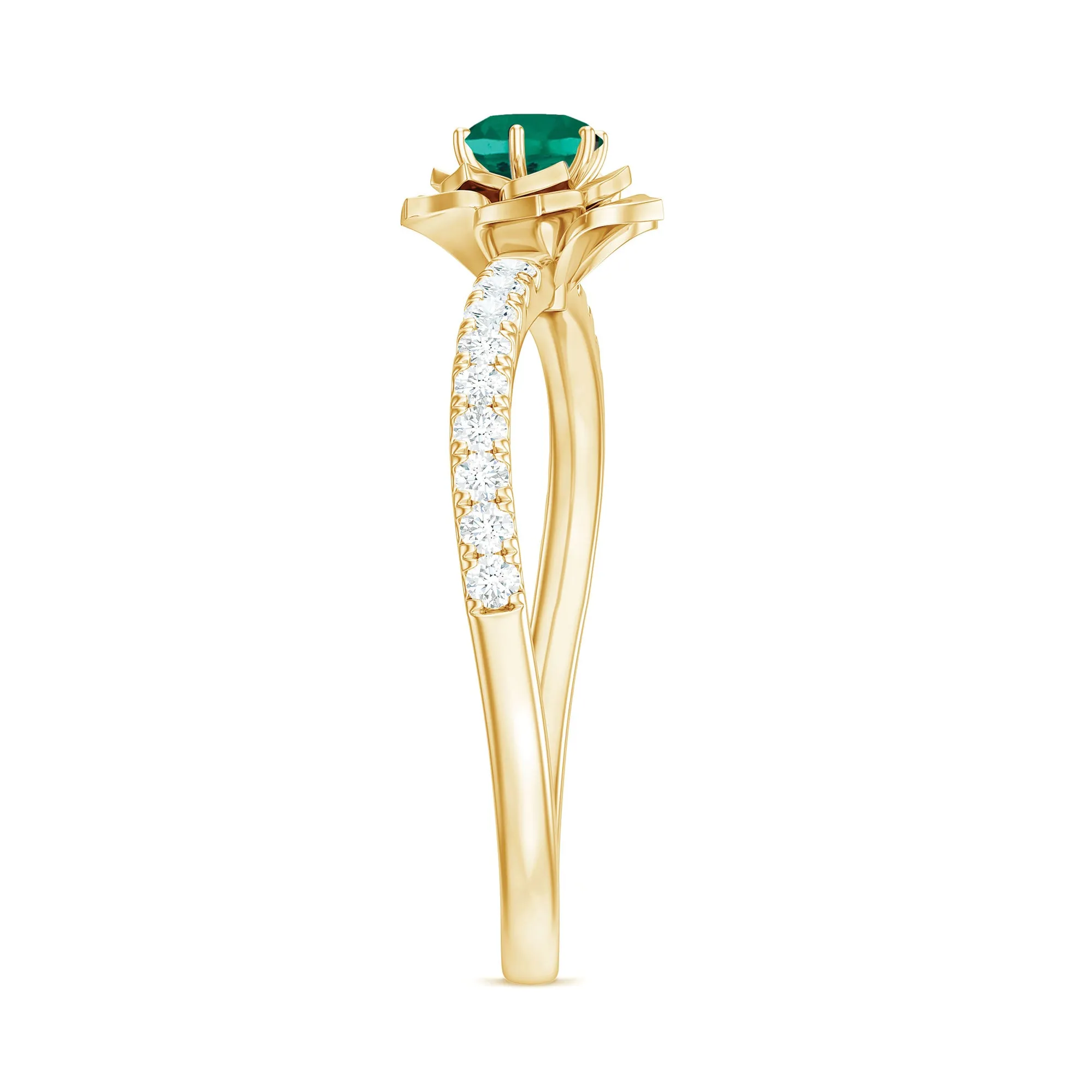 Lab-Created Emerald and Diamond Flower Engagement Ring