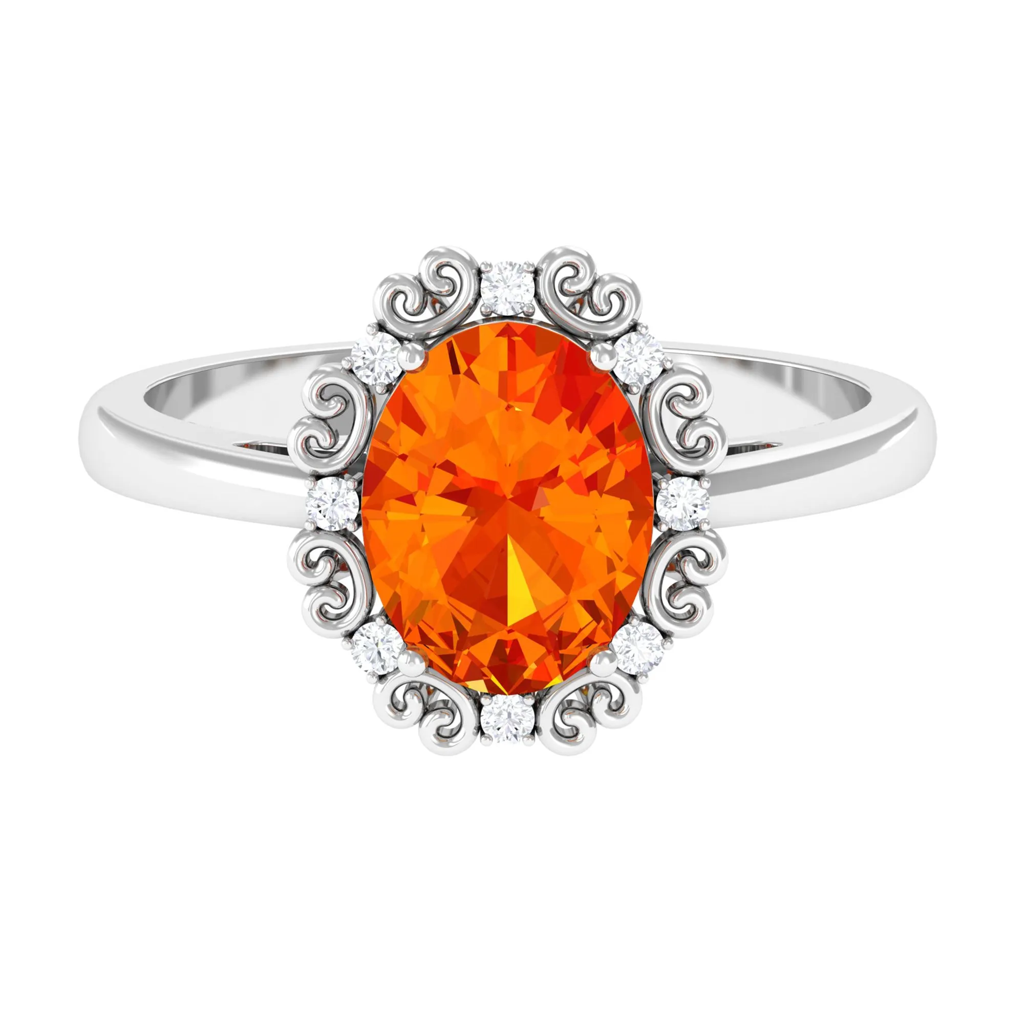 Lab Grown Orange Sapphire Vintage Style Engagement Ring with Diamond