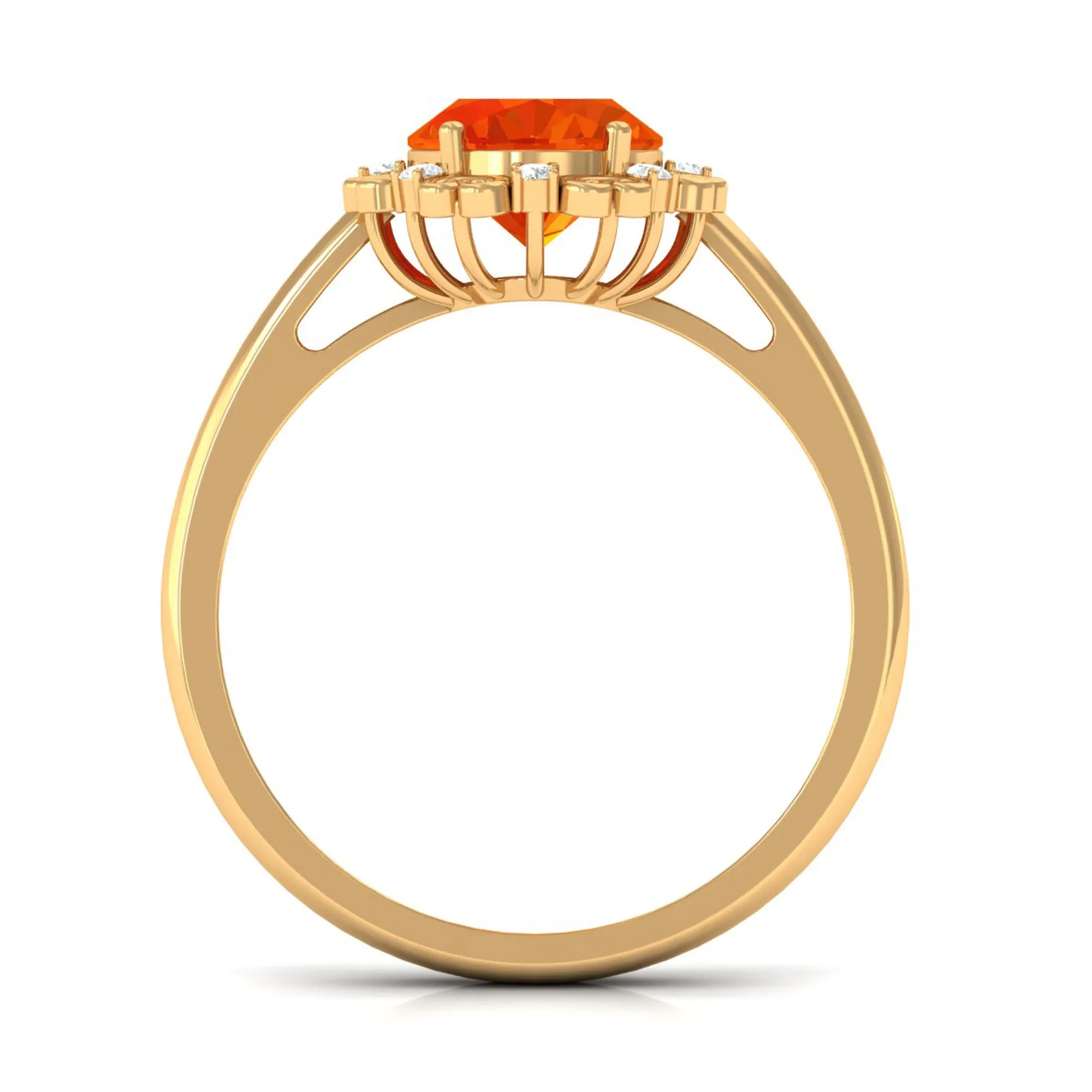 Lab Grown Orange Sapphire Vintage Style Engagement Ring with Diamond