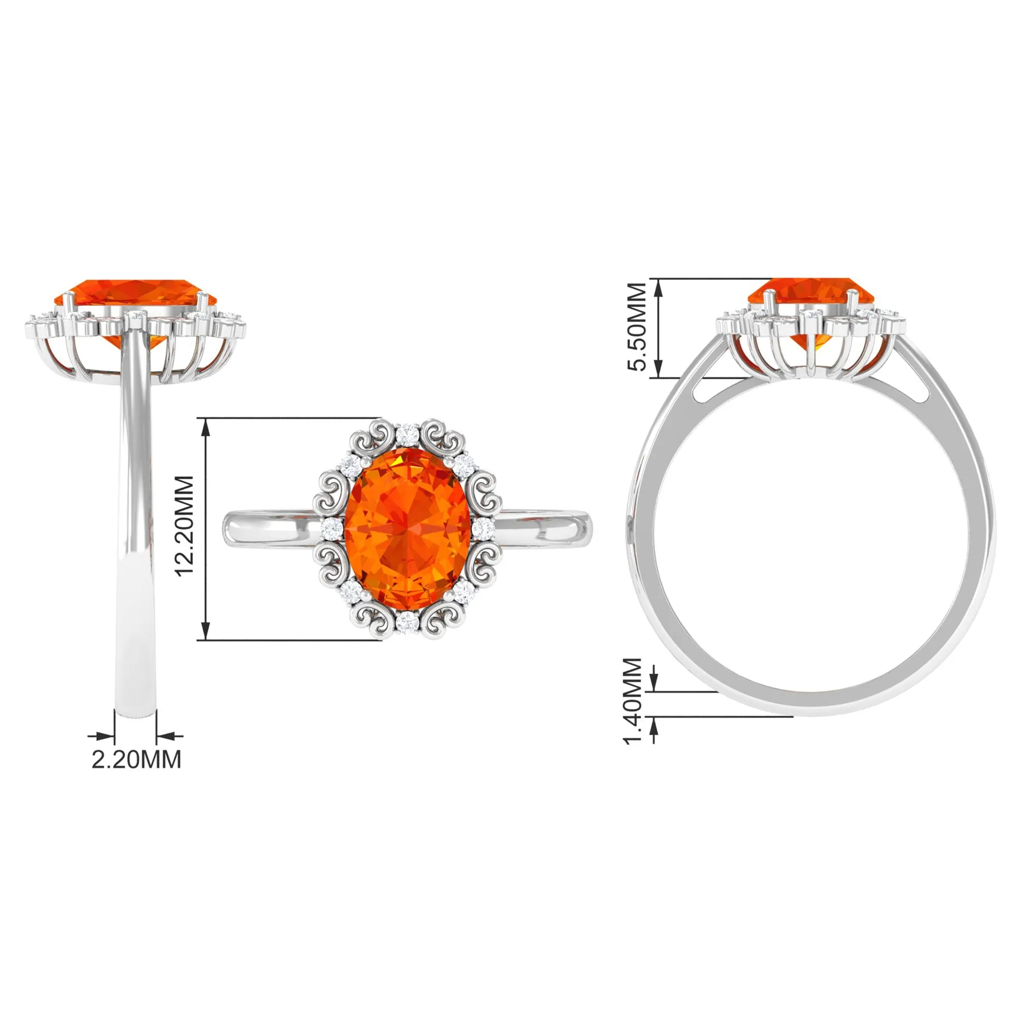 Lab Grown Orange Sapphire Vintage Style Engagement Ring with Diamond