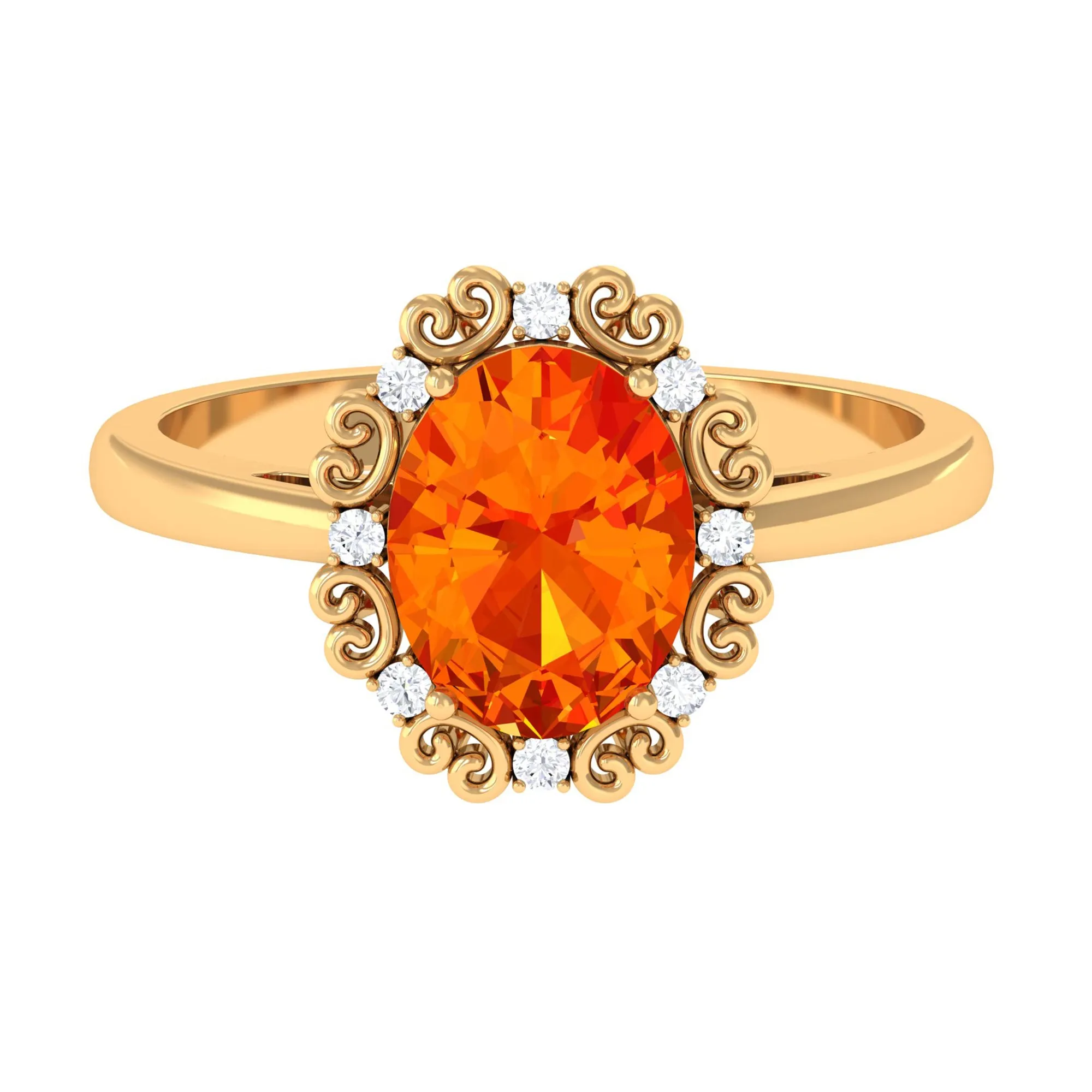 Lab Grown Orange Sapphire Vintage Style Engagement Ring with Diamond