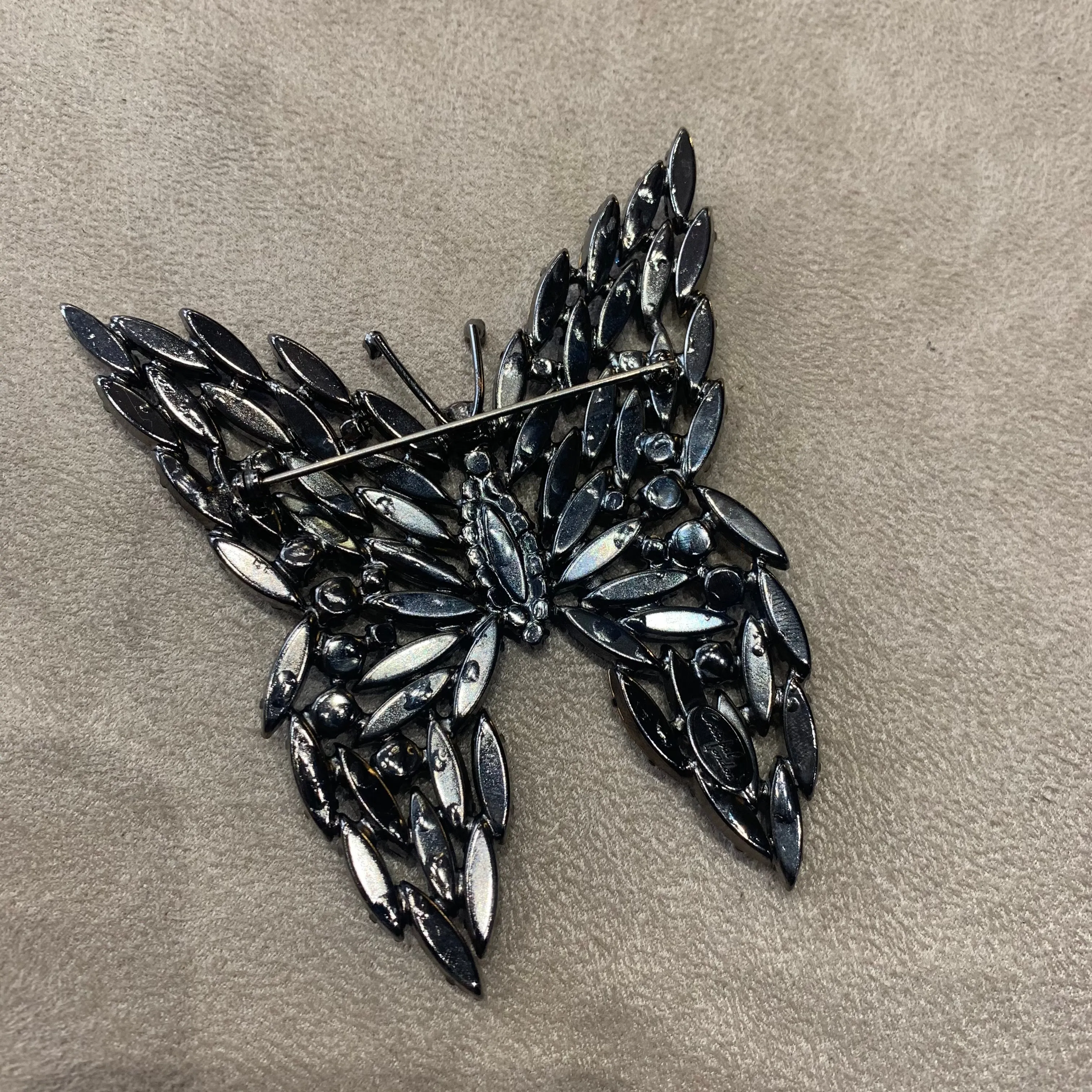 Large Blue Butterfly brooch by Cristobal London in Crystal