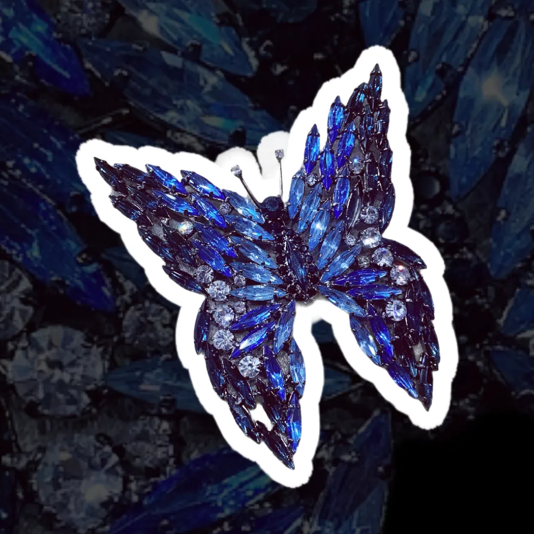 Large Blue Butterfly brooch by Cristobal London in Crystal