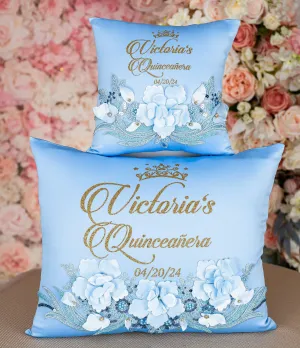 Light Blue Gold quinceanera pillows set