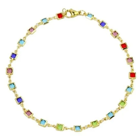 Light Multi Color Crystal Square Ankle Bracelet