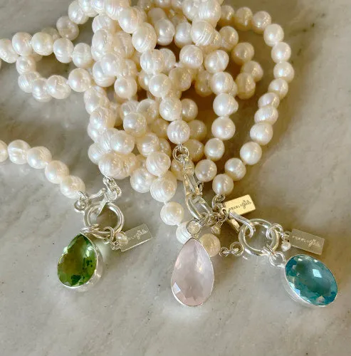 Margaret Pearl Necklace | Freshwater Pearls with Radiant Chalcedony Pendant | By Pearly Girls