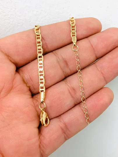 Mariner Link Anklet Bracelet 10" / 18K Gold Filled Anklet Bracelet For Women / Anklet Bracelet Plus Extension 1.5" / Tobillera de P[ie Para Mujer / Pulsera de Pie Para Mujer en Oro Laminado