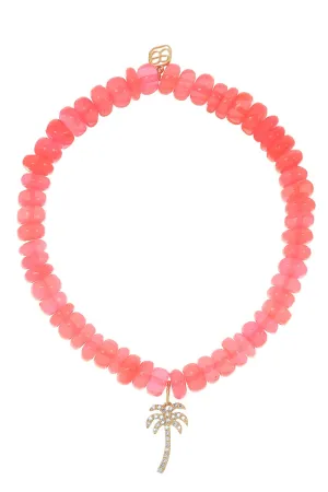 Micro Palm Tree Pink Opal Charm Bracelet