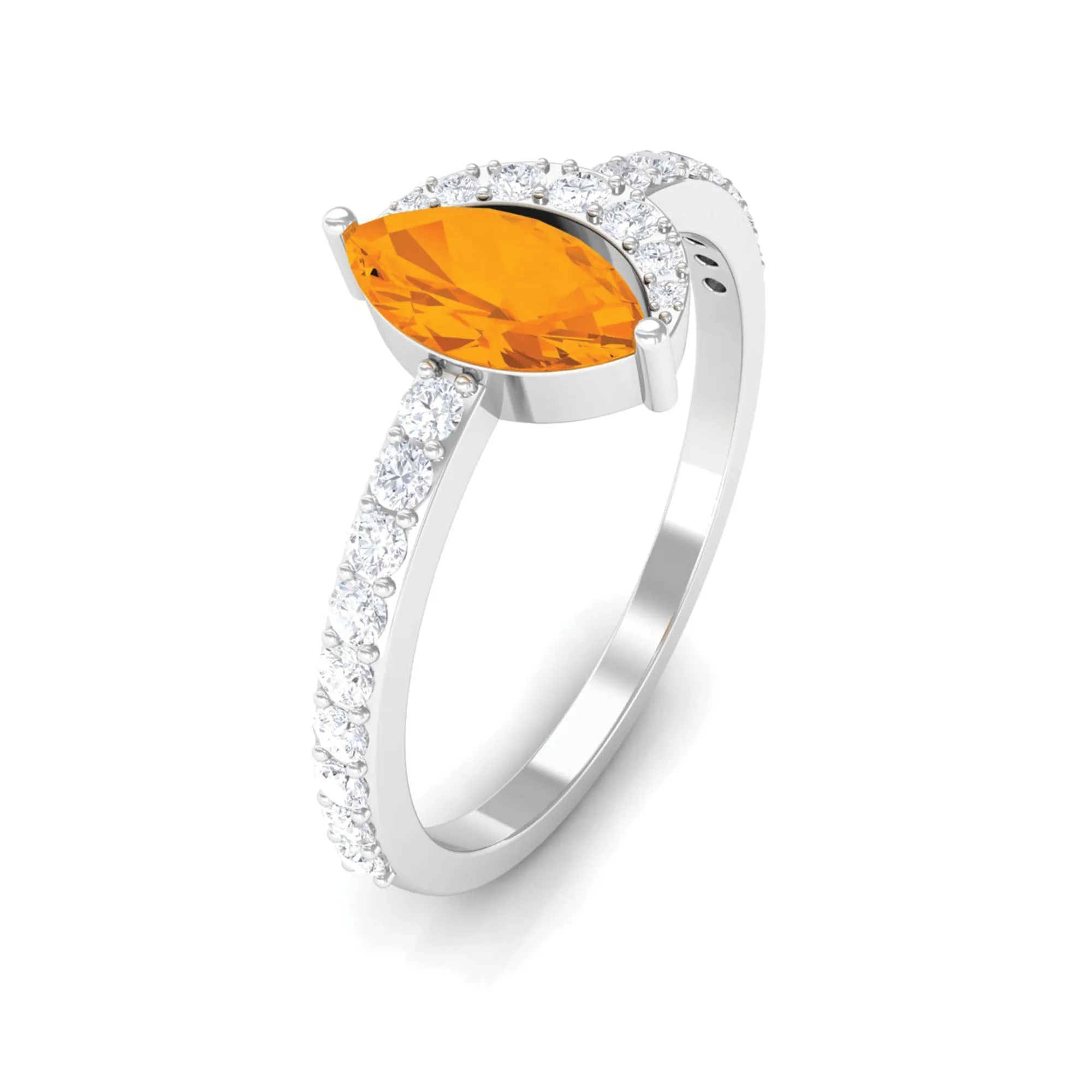 Minimal Marquise Fire Opal and Diamond Engagement Ring