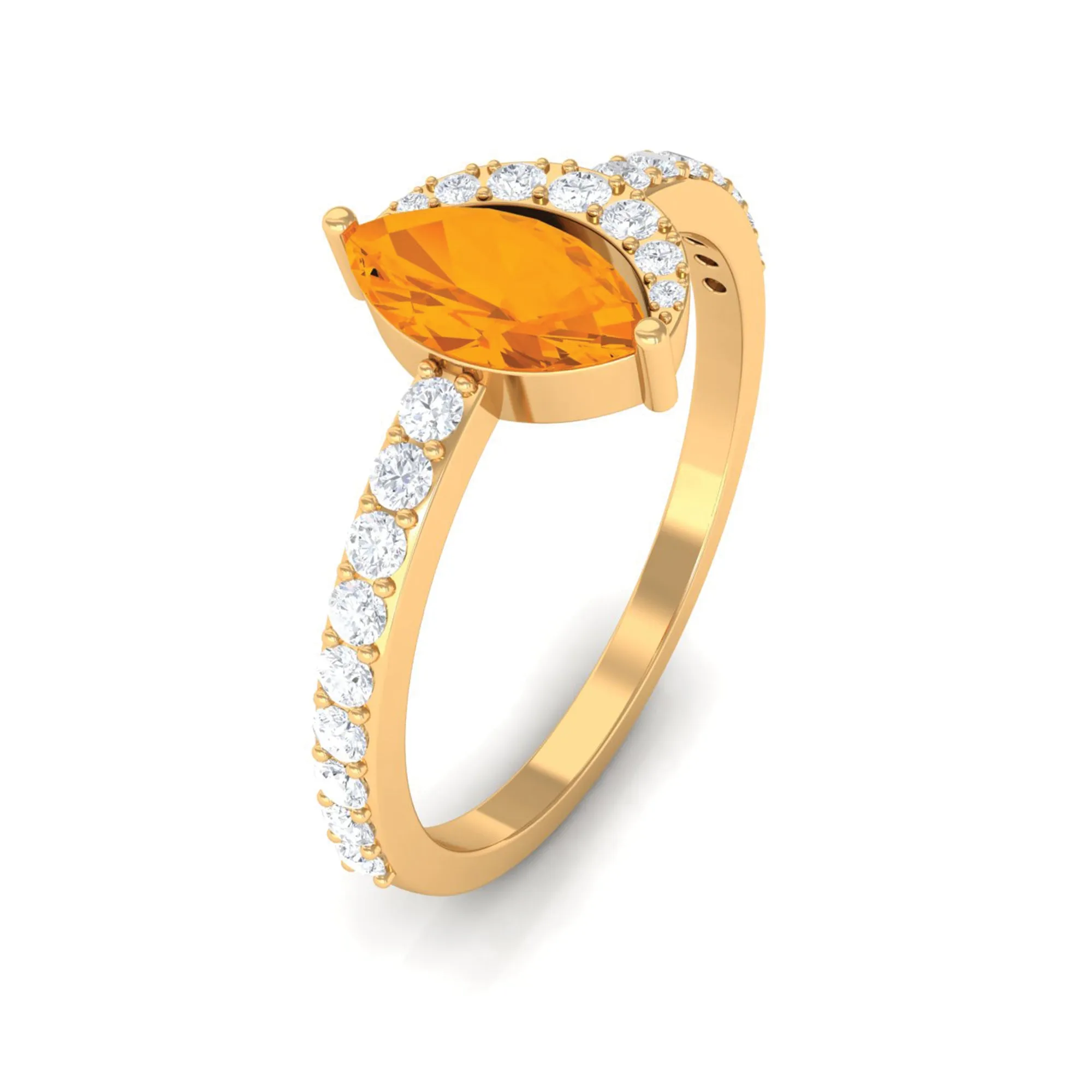 Minimal Marquise Fire Opal and Diamond Engagement Ring