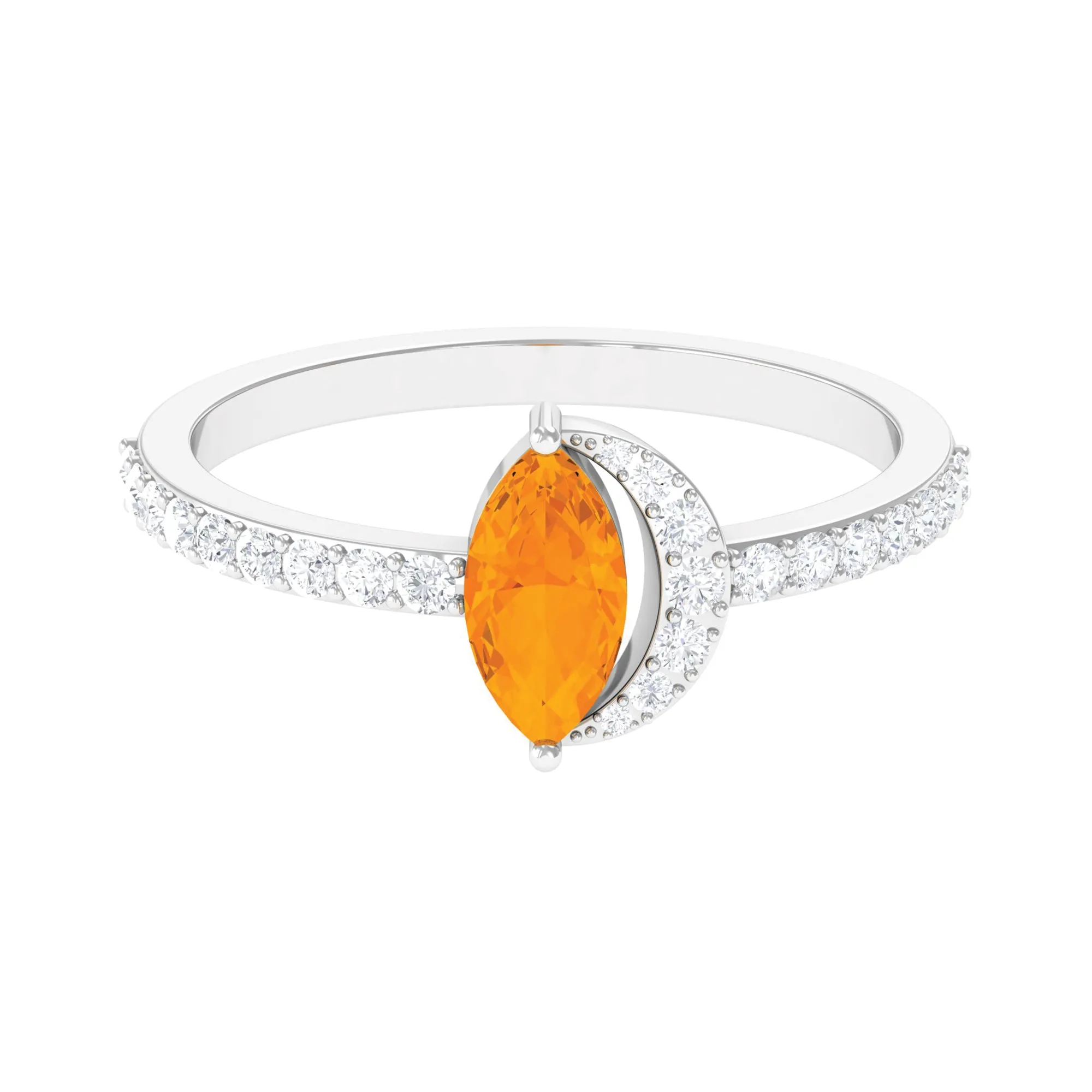 Minimal Marquise Fire Opal and Diamond Engagement Ring