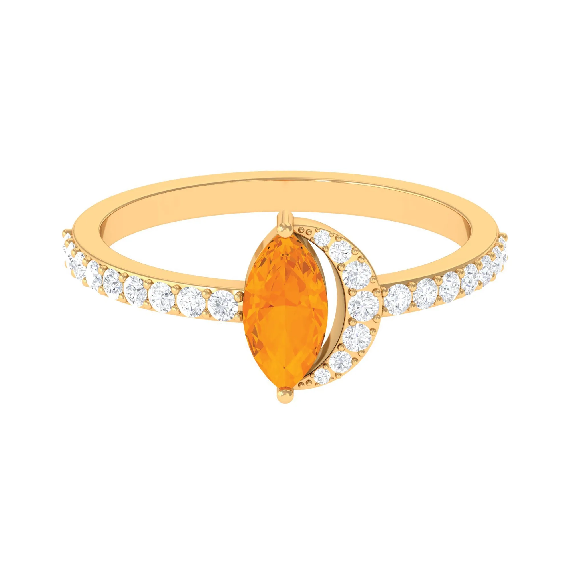 Minimal Marquise Fire Opal and Diamond Engagement Ring