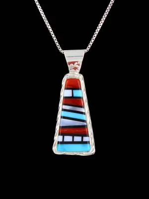 Native American Sterling Silver Zuni Inlay Pendant