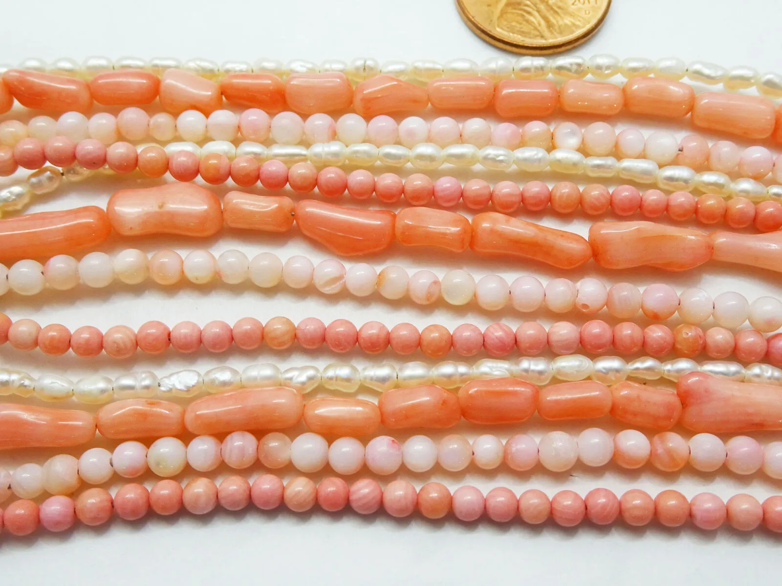 Natural Angel Skin & Rosa Pink Coral, Seed Pearl 11-Strand Necklace