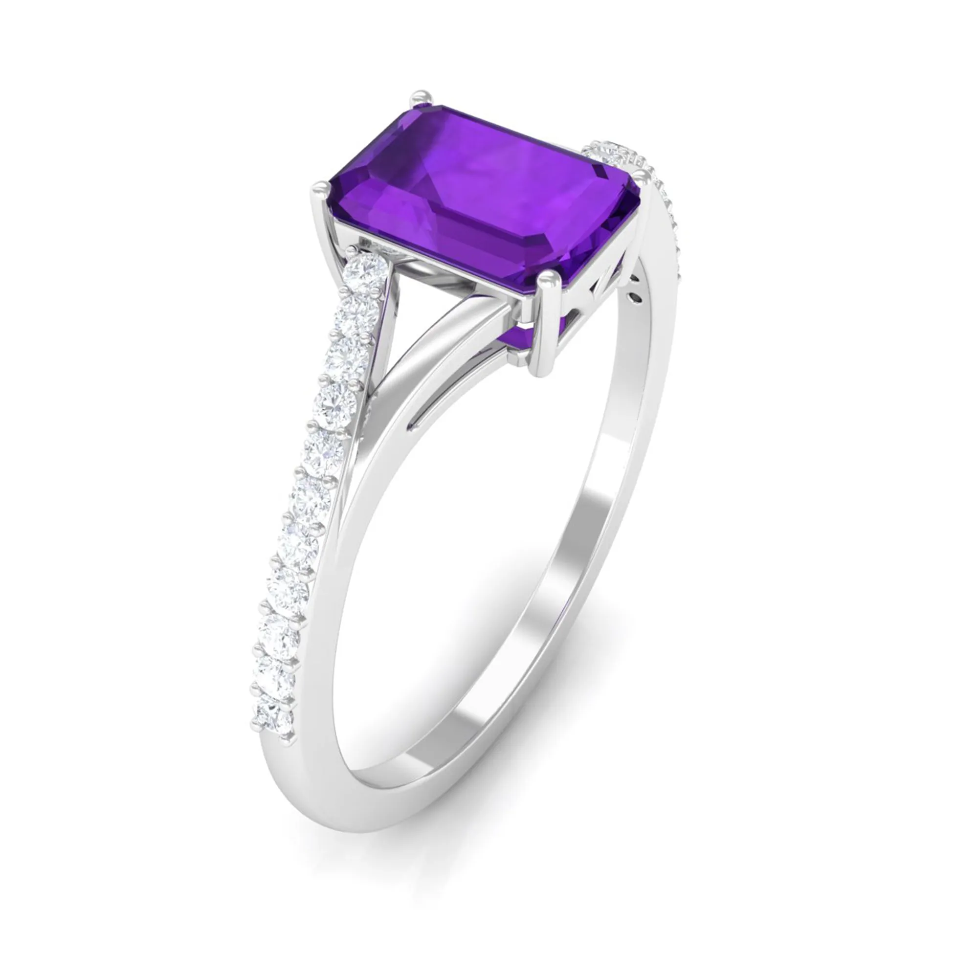 Octagon Cut Solitaire Amethyst Engagement Ring with Diamond