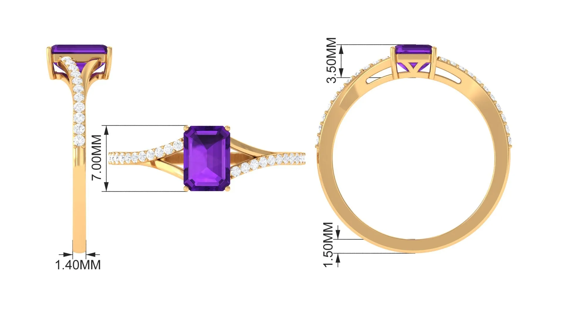 Octagon Cut Solitaire Amethyst Engagement Ring with Diamond