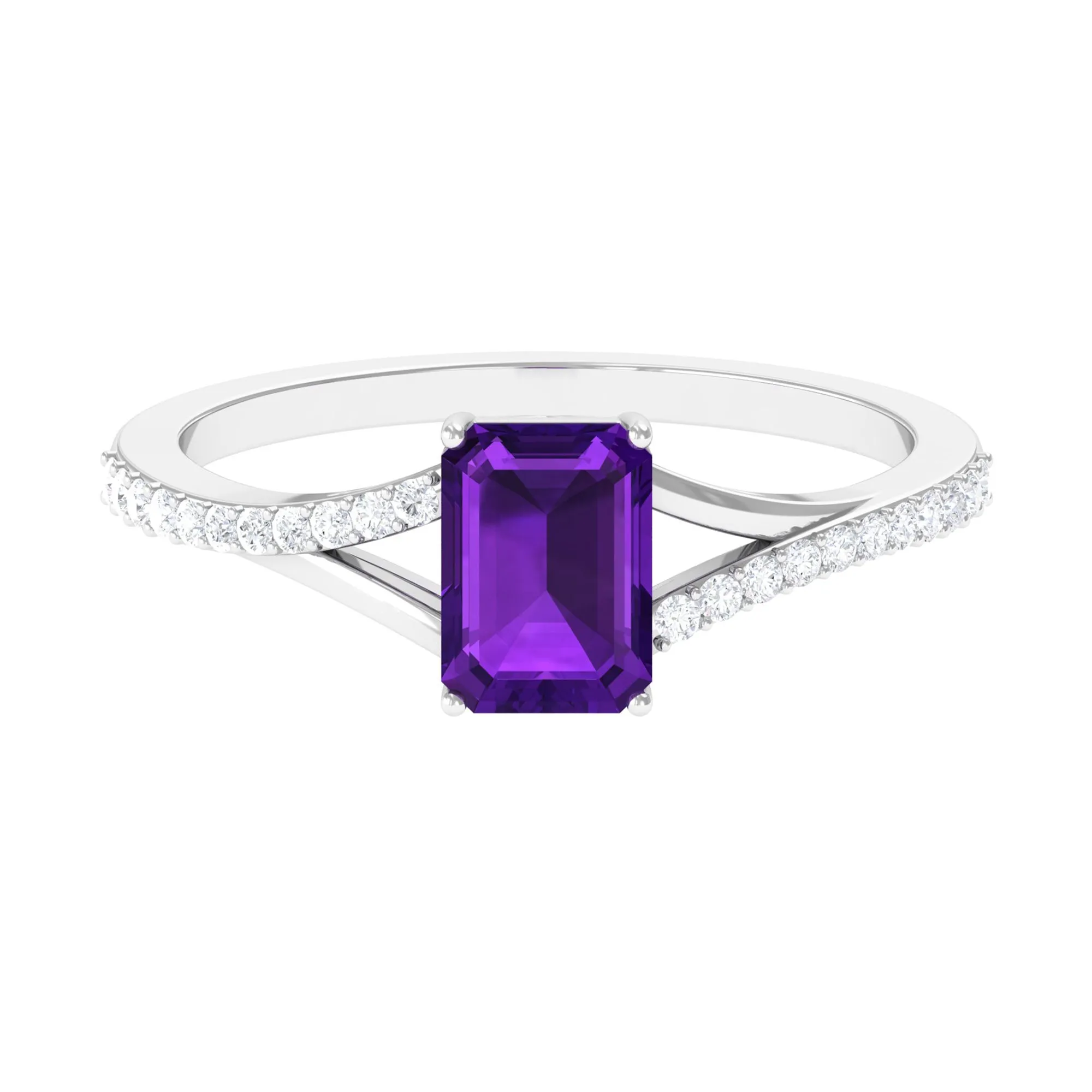 Octagon Cut Solitaire Amethyst Engagement Ring with Diamond