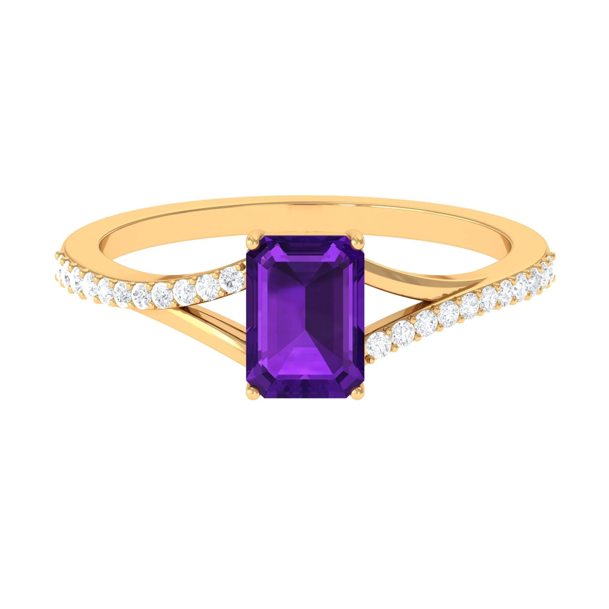 Octagon Cut Solitaire Amethyst Engagement Ring with Diamond