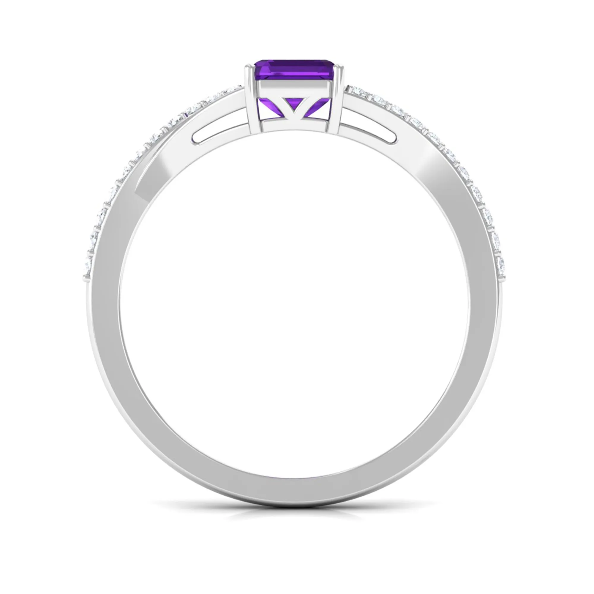 Octagon Cut Solitaire Amethyst Engagement Ring with Diamond