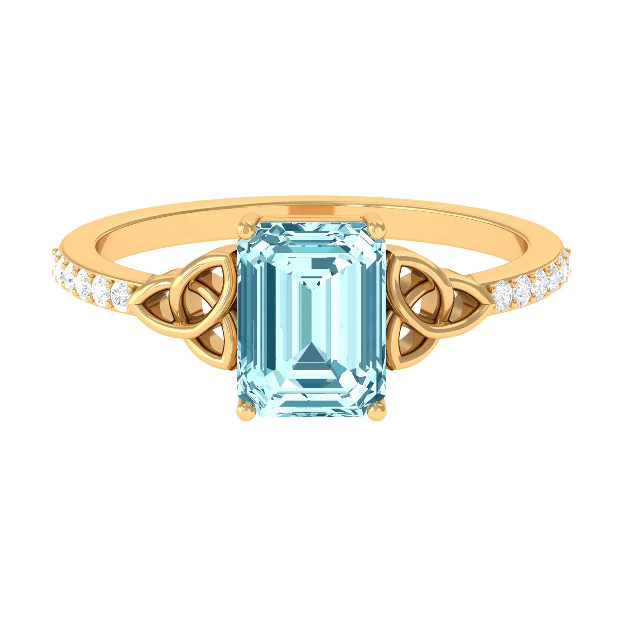 Octagon Cut Solitaire Aquamarine Celtic Engagement Ring with Diamond