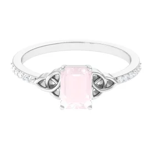 Octagon Cut Solitaire Rose Quartz Celtic Knot Engagement Ring with Diamond