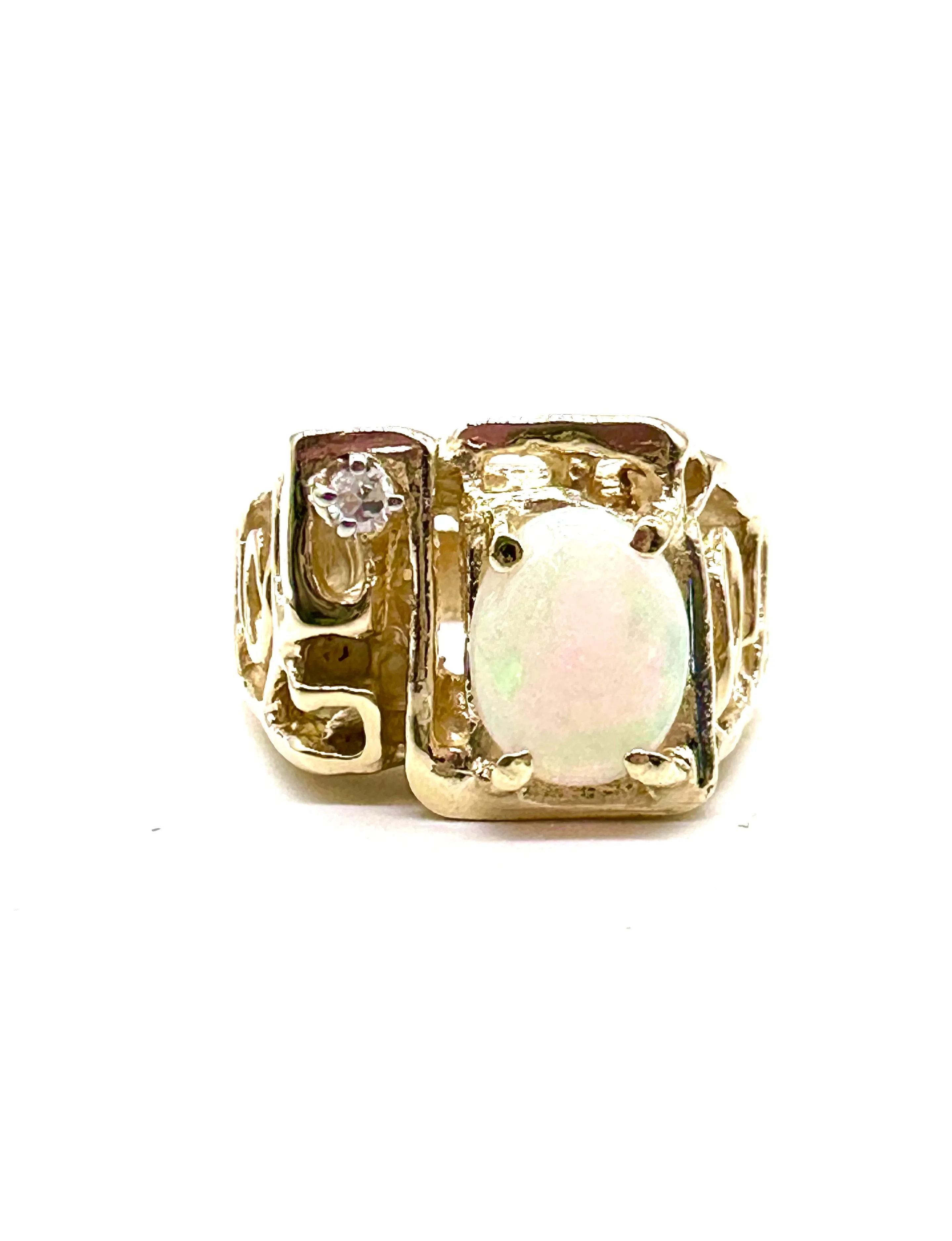 Opal and diamond abstract ring