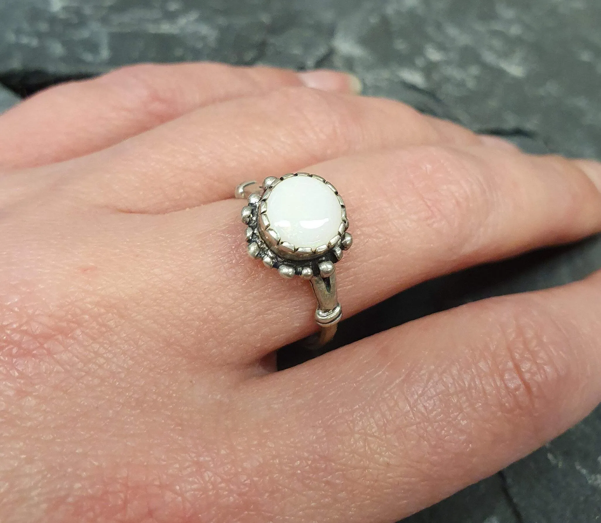 Opal Flower Ring - Solitaire Opal Ring - Boho Statement Ring