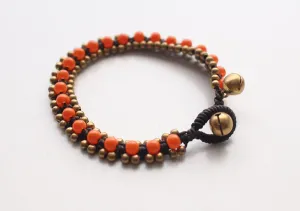 Orange Handwoven Glass Beads Teen Anklet