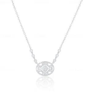 Oval 14K White Gold Diamond Necklace