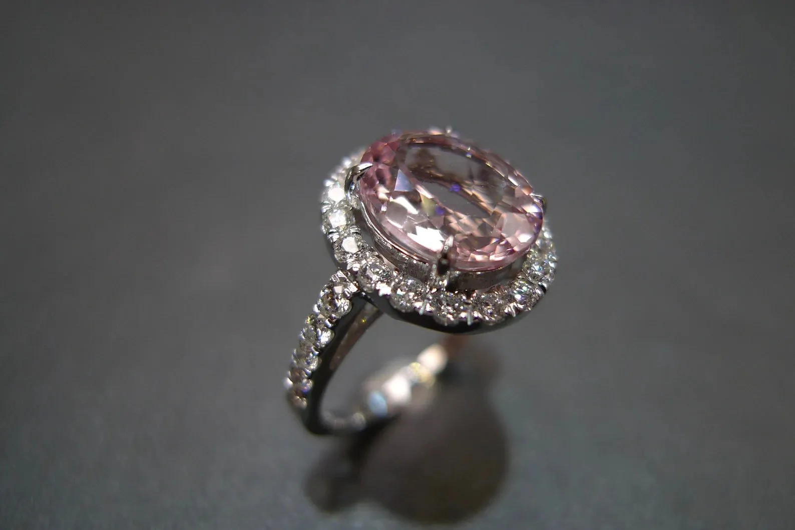 Oval Cut Morganite and Diamond Ring in White Gold