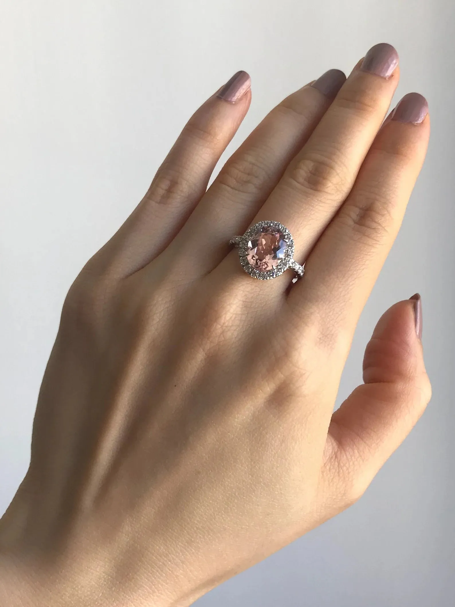 Oval Cut Morganite and Diamond Ring in White Gold