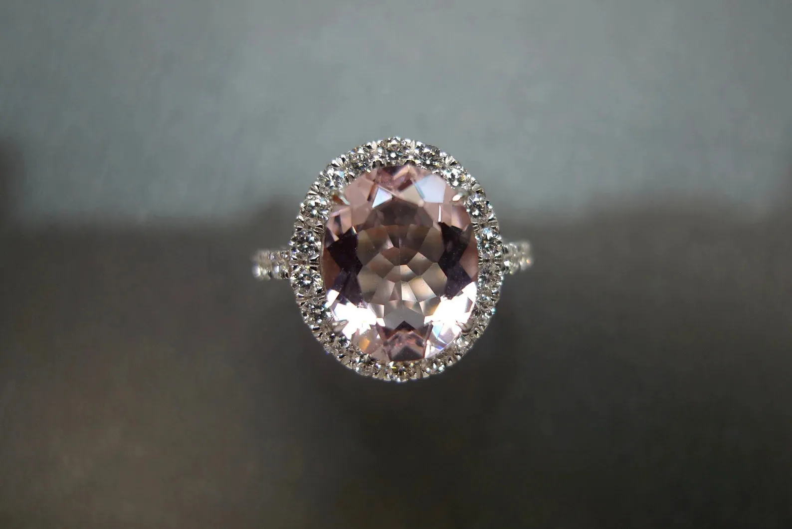 Oval Cut Morganite and Diamond Ring in White Gold