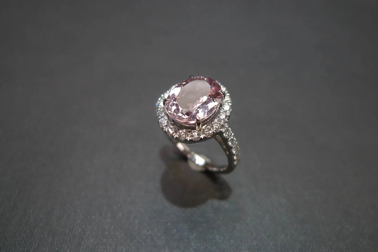 Oval Cut Morganite and Diamond Ring in White Gold