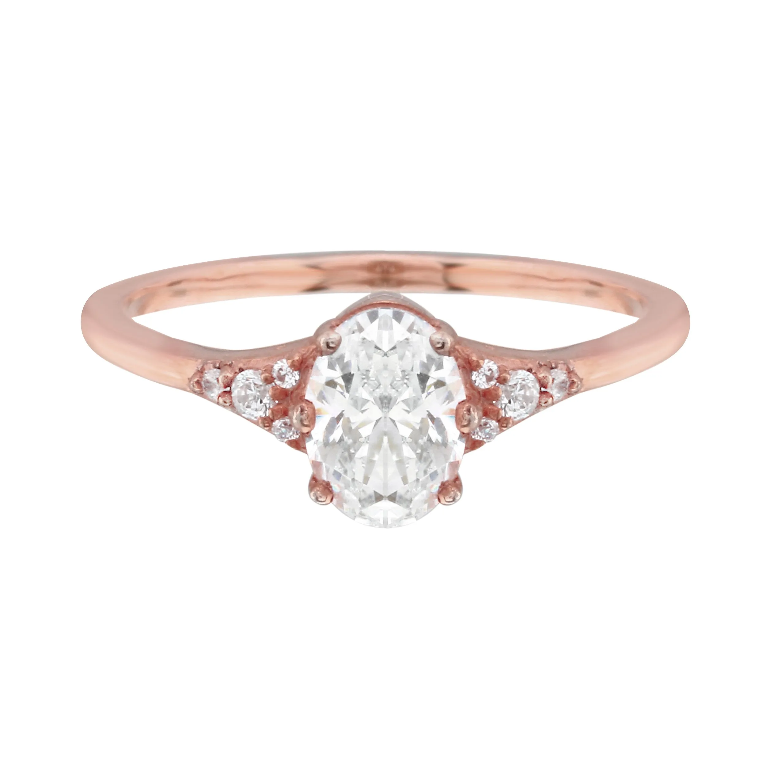 Oval Diamond and Tiny Pavé Side Stones Engagement Ring