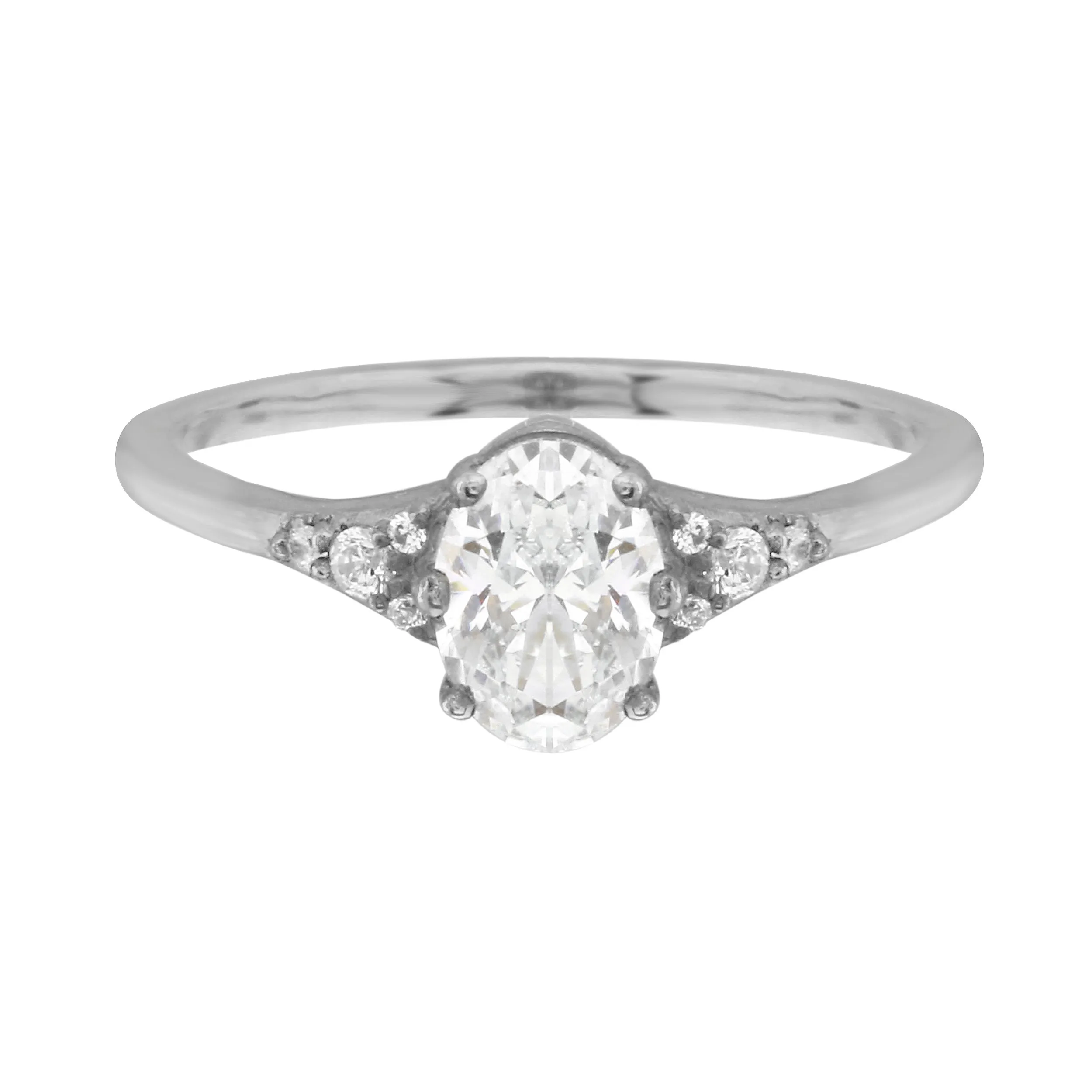 Oval Diamond and Tiny Pavé Side Stones Engagement Ring