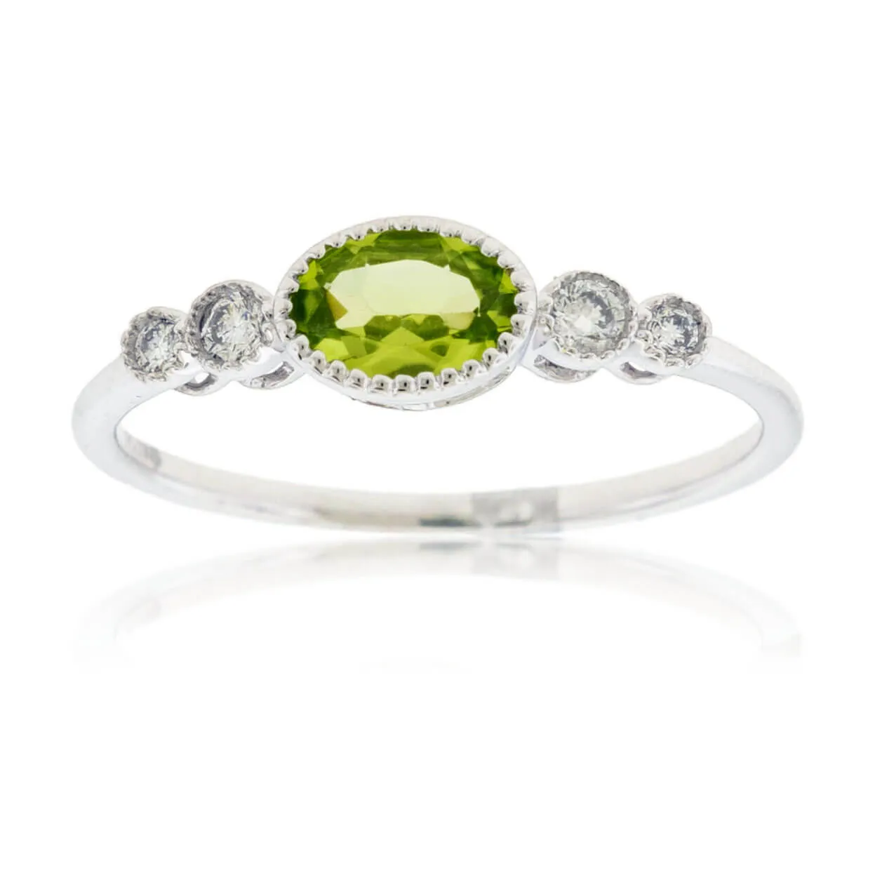 Oval East-West Peridot Milgrain Halo Ring