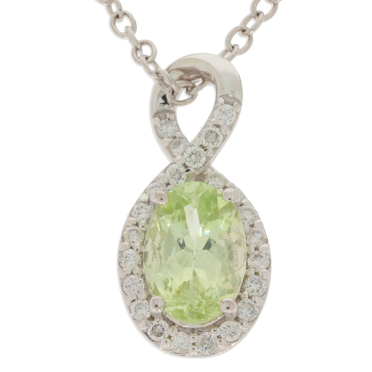 Oval Green Peridot 14K Yellow Gold Pendant with Diamond Accent