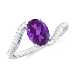 Oval Solitaire Amethyst Engagement Ring with Diamond