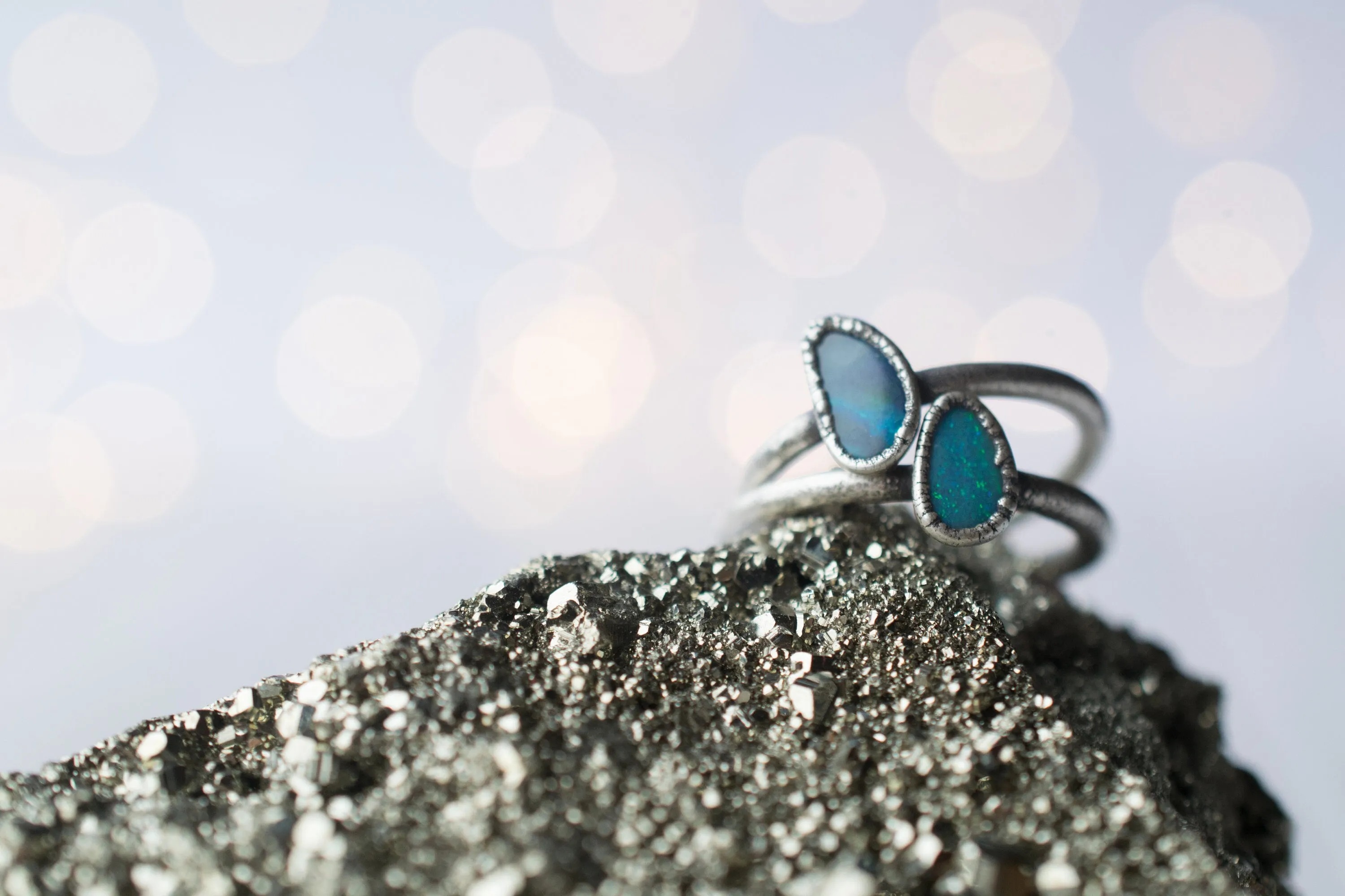 Oxidized Silver Opal Ring | Fiery opal ring