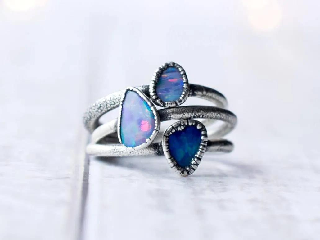 Oxidized Silver Opal Ring | Fiery opal ring