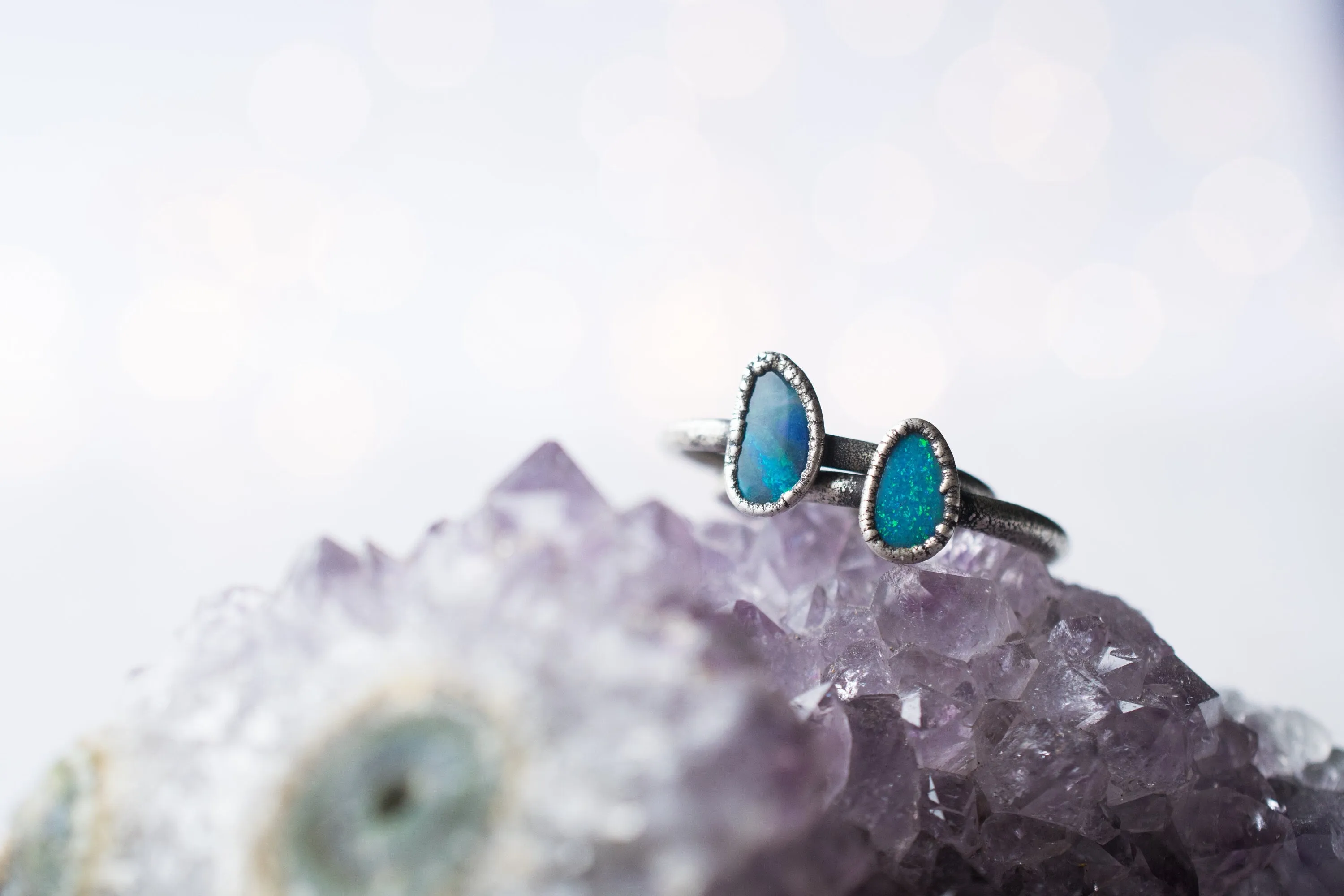 Oxidized Silver Opal Ring | Fiery opal ring