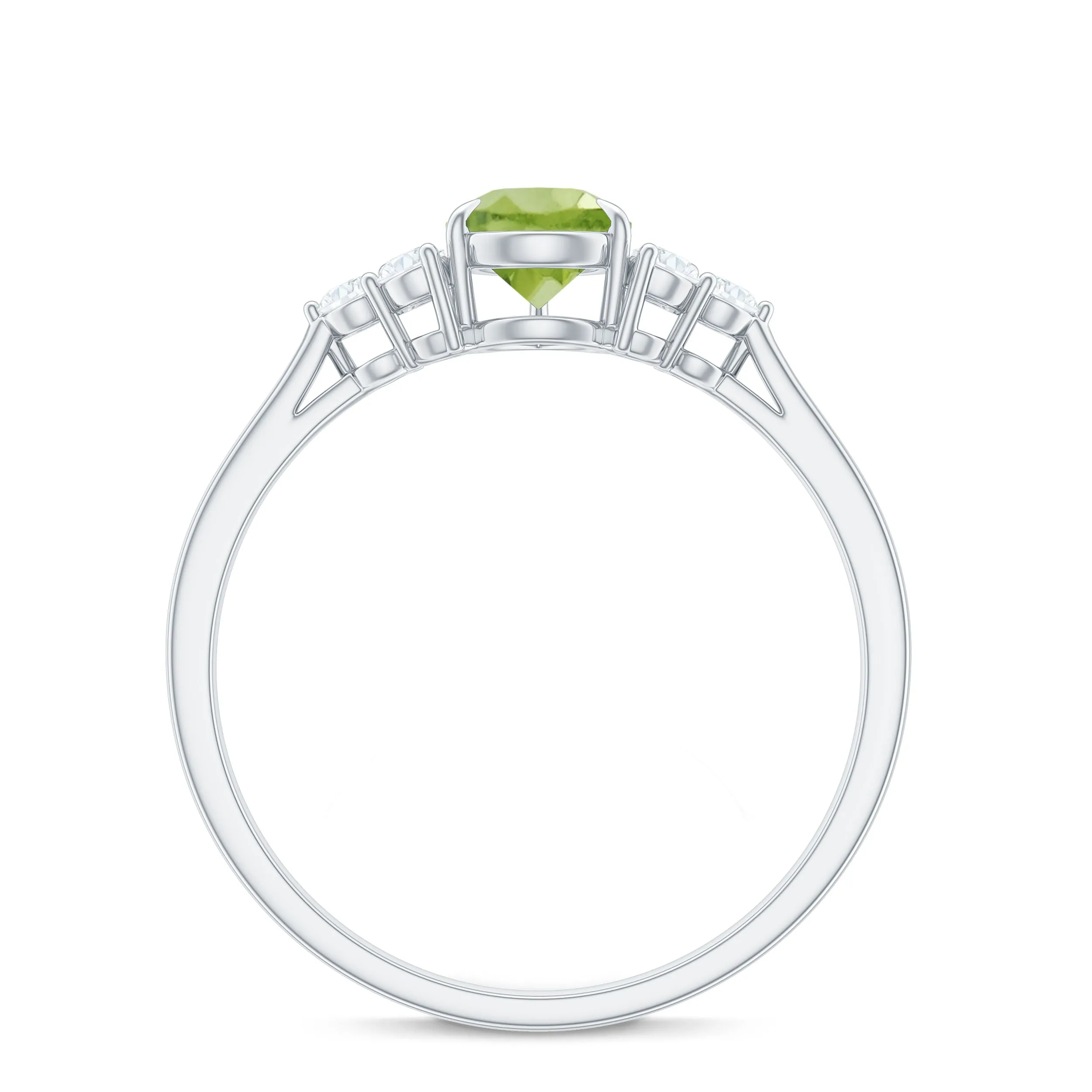 Pear Cut Peridot Solitaire Ring with Diamond Trio