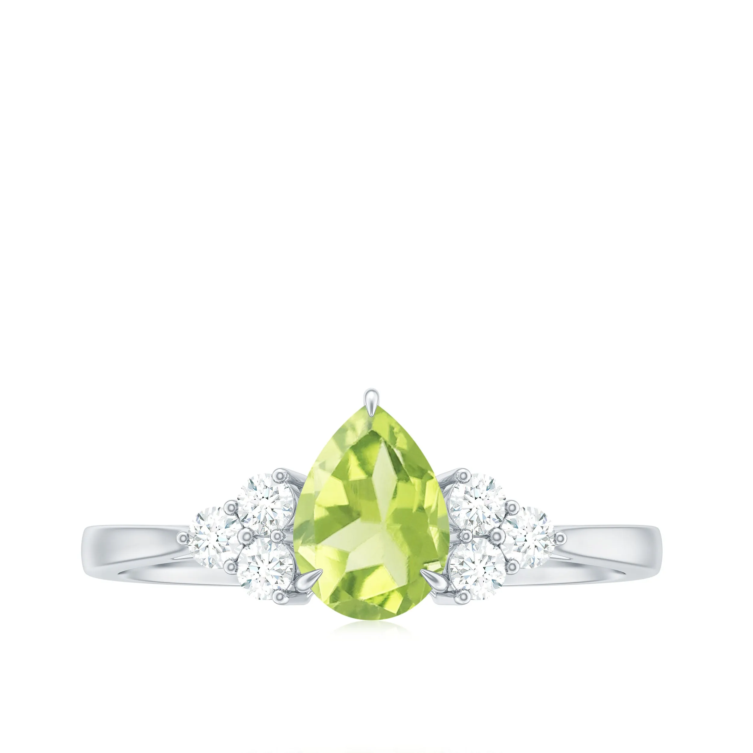 Pear Cut Peridot Solitaire Ring with Diamond Trio