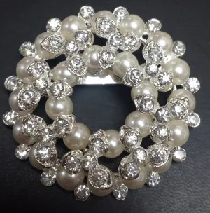 Pearl Silver Diamond Rhinestone Brooch