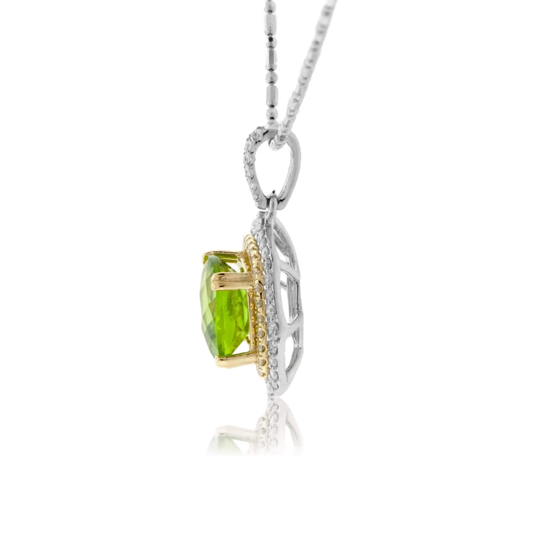 Peridot & Diamond Halo Two Tone Vintage Inspired Pendant