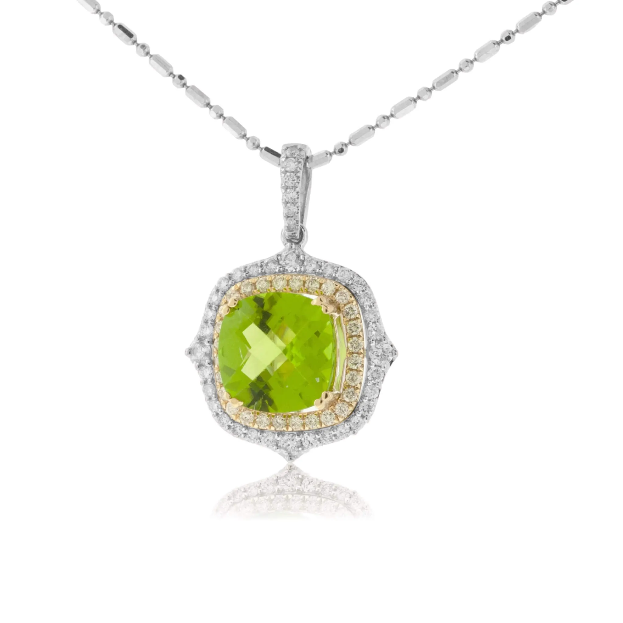 Peridot & Diamond Halo Two Tone Vintage Inspired Pendant