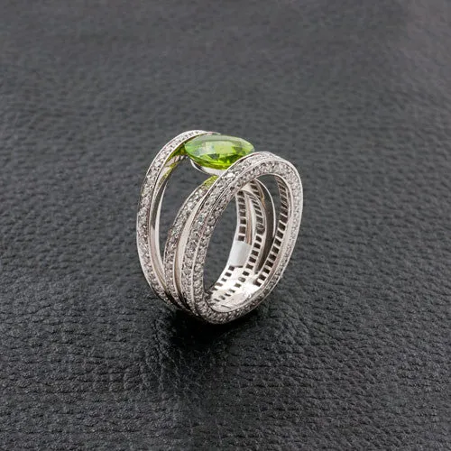 Peridot & Triple Diamond Band Ring